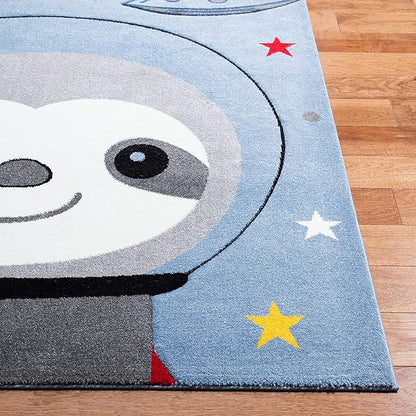 SAFAVIEH Carousel Kids Collection 3' Square Blue/Grey CRK140M Sloth Astronaut Non-Shedding Playroom Nursery Bedroom Area Rug