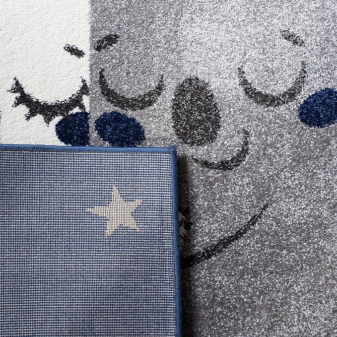 SAFAVIEH Carousel Kids Collection Runner Rug - 2' x 8', Navy & Grey, Koala Design, Non-Shedding & Easy Care, Ideal for High Traffic Areas for Boys & Girls in Playroom, Nursery, Bedroom (CRK195N)