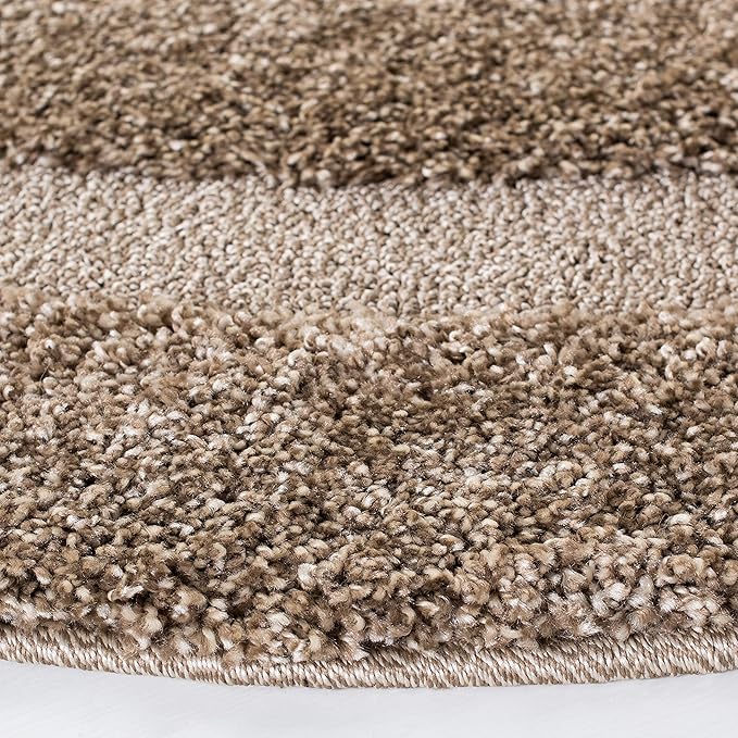 SAFAVIEH Florida Shag Collection 6'7" Round Beige / Beige SG454 Border Non-Shedding Living Room Bedroom Dining Room Entryway Plush 1.2-inch Thick Area Rug