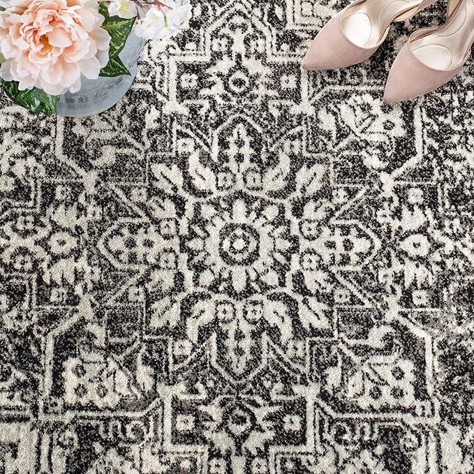 SAFAVIEH Evoke Collection 2'2" x 11' Black / Grey EVK256R Oriental Distressed Non-Shedding Living Room Bedroom Runner Rug