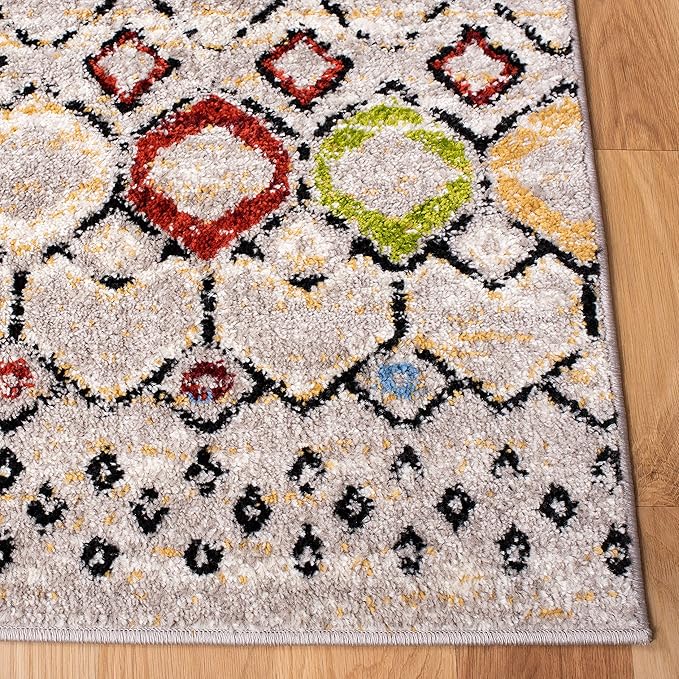 SAFAVIEH Amsterdam Collection Runner Rug - 2'3" x 14', Light Grey & Multi, Moroccan Boho Design, Non-Shedding & Easy Care, Ideal for High Traffic Areas in Living Room, Bedroom (AMS108G)