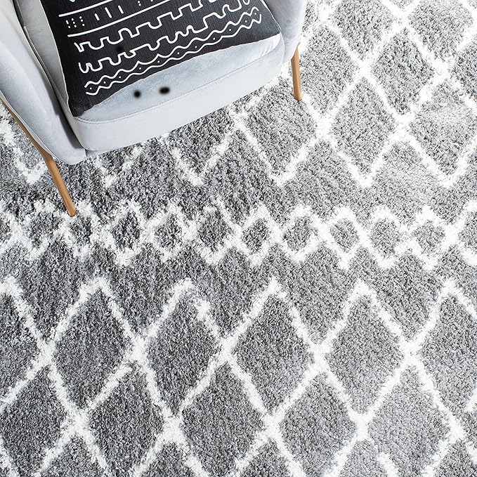 SAFAVIEH Berber Shag Collection Runner Rug - 2'3" x 6', Light Grey & Cream, Moroccan Design, Non-Shedding & Easy Care, 1.2-inch Thick Ideal for High Traffic Areas in Living Room, Bedroom (BER165B)