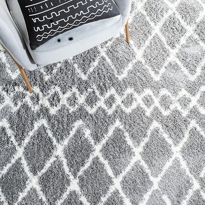 SAFAVIEH Berber Shag Collection Runner Rug - 2' x 14', Light Grey & Cream, Moroccan Design, Non-Shedding & Easy Care, 1.2-inch Thick Ideal for High Traffic Areas in Living Room, Bedroom (BER165B)