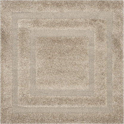 SAFAVIEH Florida Shag Collection 4' Square Beige / Beige SG454 Border Non-Shedding Living Room Bedroom Dining Room Entryway Plush 1.2-inch Thick Area Rug