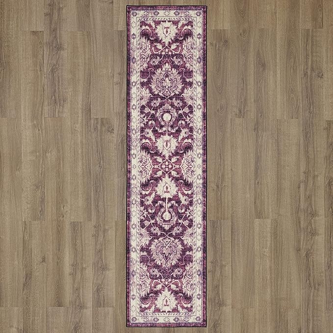 Mohawk Home Floral Worcester Purple Runner Rug, (2' x 8')