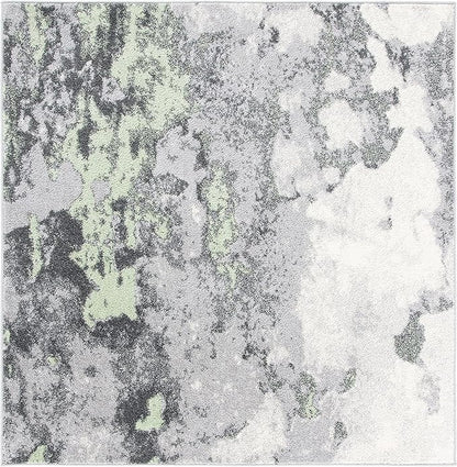 SAFAVIEH Adirondack Collection Area Rug - 6' Square, Green & Grey, Modern Abstract Design, Non-Shedding & Easy Care, Ideal for High Traffic Areas in Living Room, Bedroom (ADR134F)