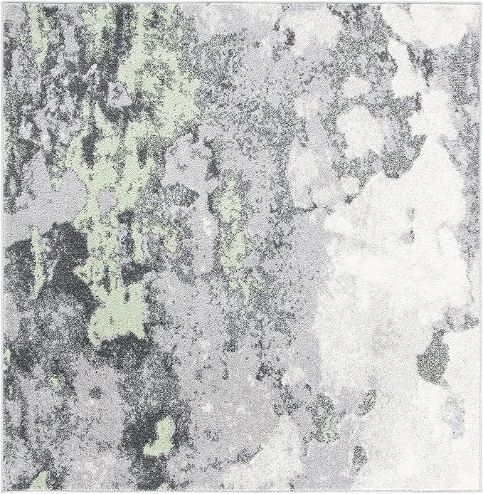 SAFAVIEH Adirondack Collection Area Rug - 6' Square, Green & Grey, Modern Abstract Design, Non-Shedding & Easy Care, Ideal for High Traffic Areas in Living Room, Bedroom (ADR134F)