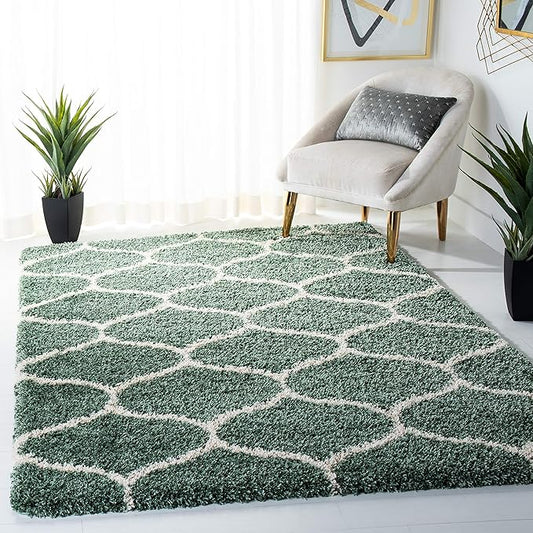 SAFAVIEH Hudson Shag Collection Accent Rug - 4' x 6', Light Green & Ivory, Trellis Design, Non-Shedding & Easy Care, 2-inch Thick Ideal for High Traffic Areas in Foyer, Living Room, Bedroom (SGH280X)