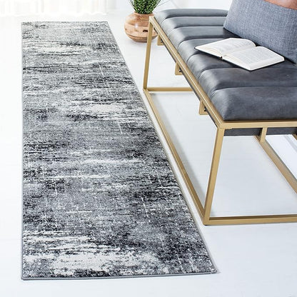 SAFAVIEH Evoke Collection 2'2" x 11' Ivory/Dark Grey EVK272G Modern Abstract Non-Shedding Entryway Foyer Living Room Kitchen Runner Rug
