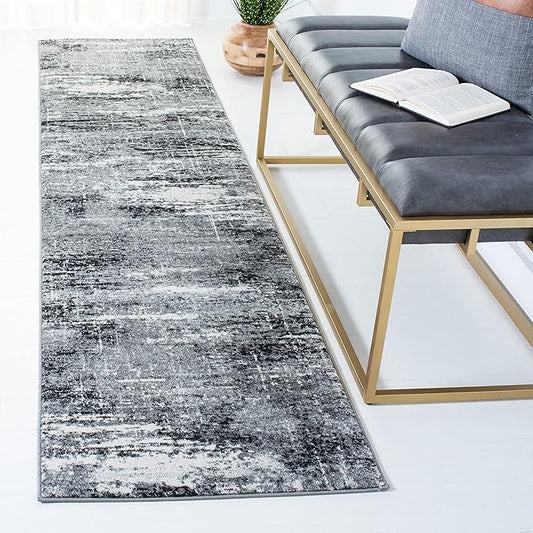 SAFAVIEH Evoke Collection 2'2" x 13' Ivory/Dark Grey EVK272G Modern Abstract Non-Shedding Entryway Foyer Living Room Kitchen Runner Rug