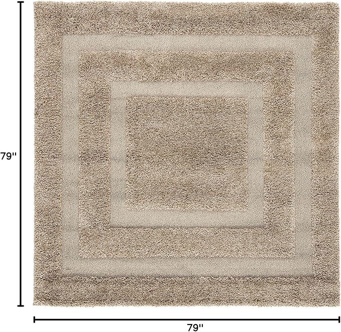 SAFAVIEH Florida Shag Collection Area Rug - 6'7" Square, Beige & Beige, Border Design, Non-Shedding & Easy Care, 1.2-inch Thick Ideal for High Traffic Areas in Living Room, Bedroom (SG454-1313)