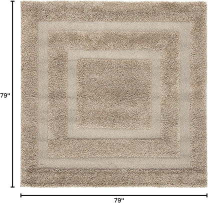 SAFAVIEH Florida Shag Collection Area Rug - 6'7" Square, Beige & Beige, Border Design, Non-Shedding & Easy Care, 1.2-inch Thick Ideal for High Traffic Areas in Living Room, Bedroom (SG454-1313)