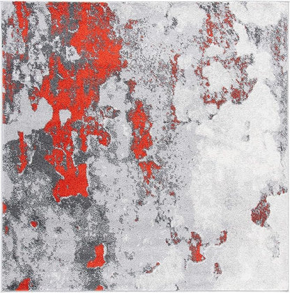SAFAVIEH Adirondack Collection 6' Square Orange / Grey ADR134P Modern Abstract Non-Shedding Living Room Bedroom Dining Home Office Area Rug