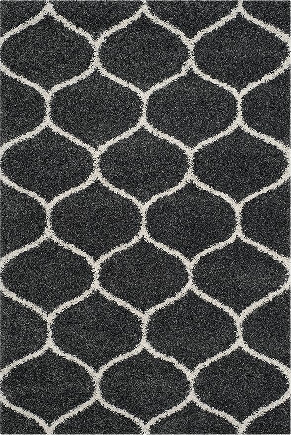 SAFAVIEH Hudson Shag Collection Accent Rug - 3' x 5', Dark Grey & Ivory, Trellis Design, Non-Shedding & Easy Care, 2-inch Thick Ideal for High Traffic Areas in Entryway, Living Room, Bedroom (SGH280G)