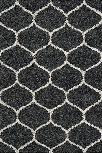 SAFAVIEH Hudson Shag Collection Accent Rug - 3' x 5', Dark Grey & Ivory, Trellis Design, Non-Shedding & Easy Care, 2-inch Thick Ideal for High Traffic Areas in Entryway, Living Room, Bedroom (SGH280G)