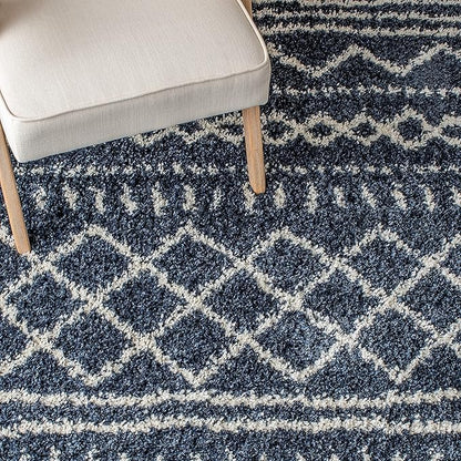 SAFAVIEH Arizona Shag Collection Runner Rug - 2'3" x 8', Slate Blue & Ivory, Moroccan Design, Non-Shedding & Easy Care, 1.6-inch Thick Ideal for High Traffic Areas in Living Room, Bedroom (ASG741L)