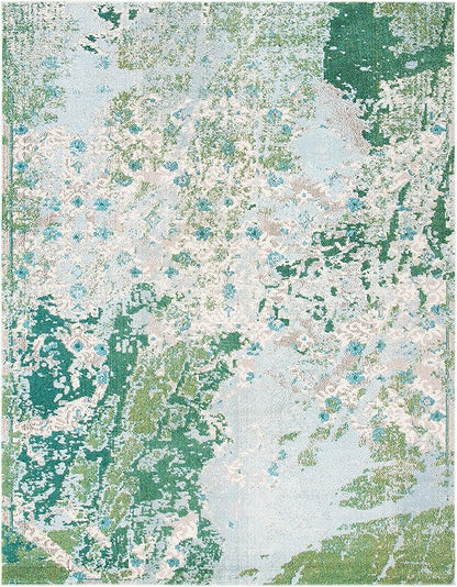 SAFAVIEH Madison Collection Area Rug - 8' x 10', Green & Blue, Modern Abstract Design, Non-Shedding & Easy Care, Ideal for High Traffic Areas in Living Room, Bedroom (MAD499X)