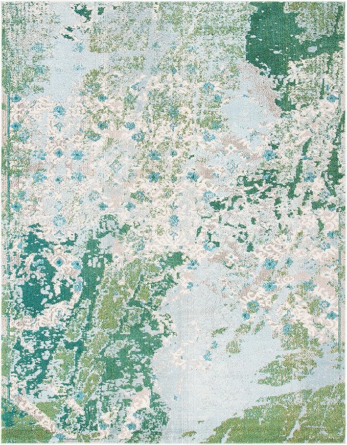SAFAVIEH Madison Collection 9' x 12' GreenBlue MAD499X Modern Abstract Non-Shedding Living Room Bedroom Dining Home Office Area Rug