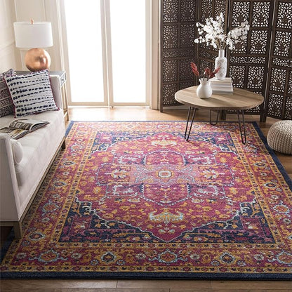 SAFAVIEH Evoke Collection 5'1" x 7'6" Fuchsia / Orange EVK275S Oriental Medallion Distressed Non-Shedding Living Room Bedroom Area Rug