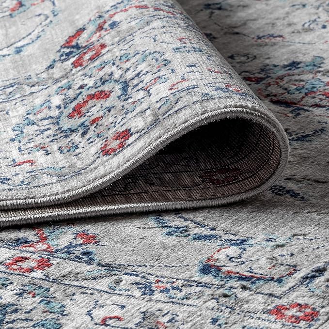 JONATHAN Y MDP107A-28 Modern Vintage Indoor Area-Rug Country Easy-Cleaning Bedroom Kitchen Living Room Non Shedding, 2 X 8, Light Gray,red