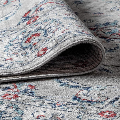 JONATHAN Y MDP107A-28 Modern Vintage Indoor Area-Rug Country Easy-Cleaning Bedroom Kitchen Living Room Non Shedding, 2 X 8, Light Gray,red