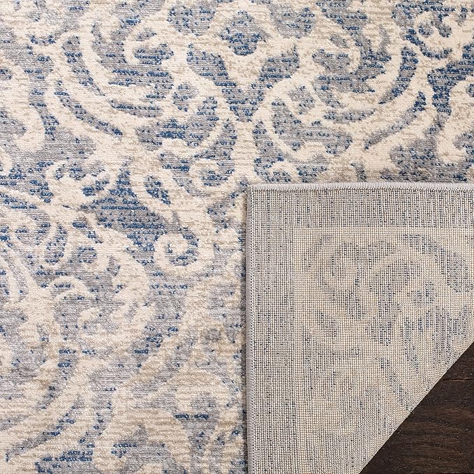SAFAVIEH Brentwood Collection 2' x 12' Light Grey/Blue BNT810G Damask Non-Shedding Living Room Bedroom Runner Rug