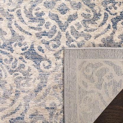 SAFAVIEH Brentwood Collection 2' x 12' Light Grey/Blue BNT810G Damask Non-Shedding Living Room Bedroom Runner Rug
