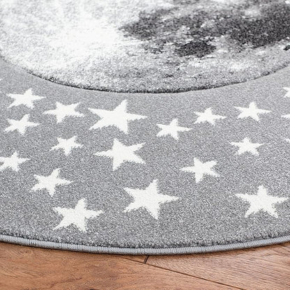 SAFAVIEH Carousel Kids Collection Area Rug - 3' Round, Light Grey & White, Non-Shedding & Easy Care, Ideal for High Traffic Areas for Boys & Girls in Playroom, Nursery, Bedroom (CRK135F)