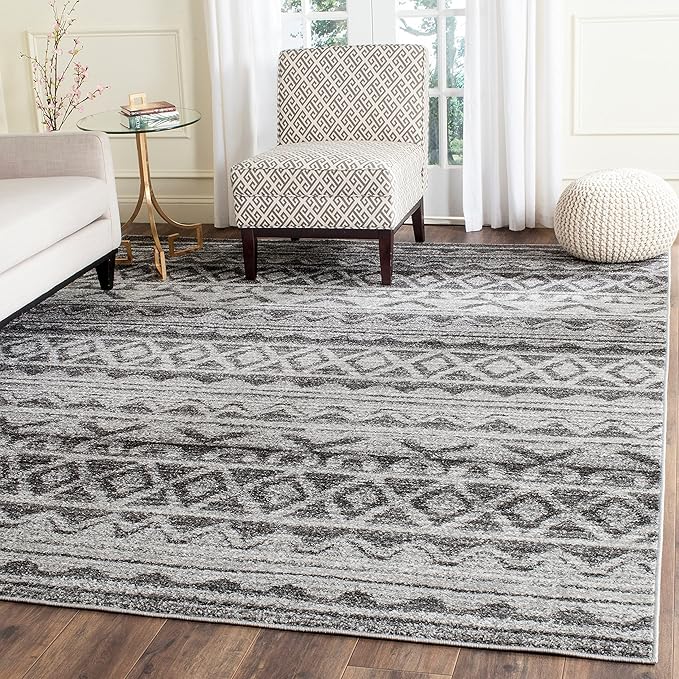 SAFAVIEH Adirondack Collection X-Large Area Rug - 2'6" x 22', Ivory & Charcoal, Moroccan Boho Distressed, Non-Shedding & Easy Care, Ideal for High Traffic Areas in Living Room, Bedroom (ADR119N)