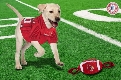 Pets First NCAA Louisville Cardinals Football Dog Toy, Tough Quality Nylon Materials, Strong Pull Ropes, Inner Squeaker, Collegiate Team Color