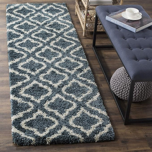 SAFAVIEH Hudson Shag Collection Runner Rug - 2'3" x 6', Slate Blue & Ivory, Moroccan Design, Non-Shedding & Easy Care, 2-inch Thick Ideal for High Traffic Areas in Living Room, Bedroom (SGH284L)