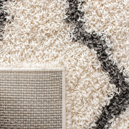 SAFAVIEH Dallas Shag Collection 2'3" x 10' Ivory / Dark Grey SGDS257H Trellis Non-Shedding Living Room Bedroom Dining Room Entryway Plush 1.5-inch Thick Runner Rug