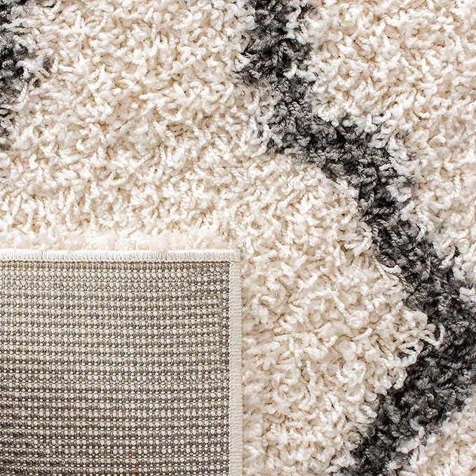 SAFAVIEH Dallas Shag Collection 2'3" x 8' Ivory / Dark Grey SGDS257H Trellis Non-Shedding Living Room Bedroom Dining Room Entryway Plush 1.5-inch Thick Runner Rug