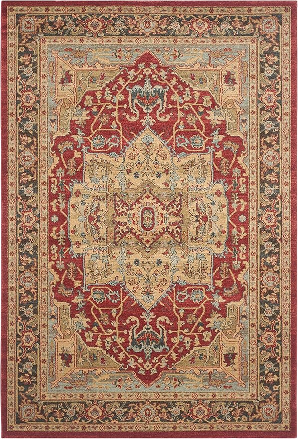 SAFAVIEH Mahal Collection Area Rug - 5'1" x 7'7", Natural & Navy, Traditional Oriental Design, Non-Shedding & Easy Care, Ideal for High Traffic Areas in Living Room, Bedroom (MAH625B)
