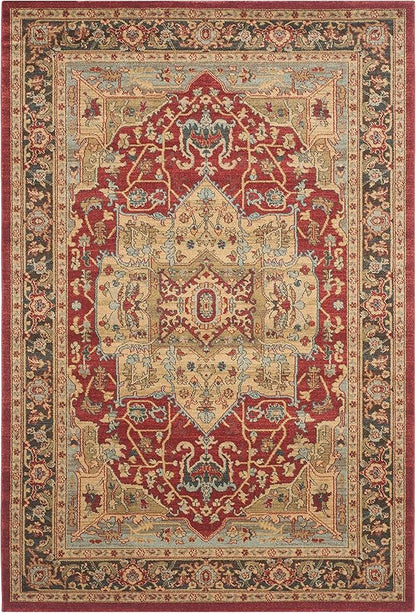 SAFAVIEH Mahal Collection Area Rug - 5'1" x 7'7", Natural & Navy, Traditional Oriental Design, Non-Shedding & Easy Care, Ideal for High Traffic Areas in Living Room, Bedroom (MAH625B)
