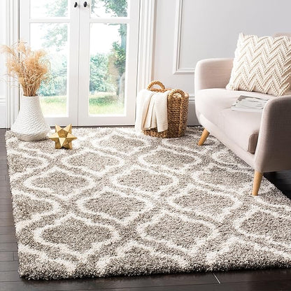 SAFAVIEH Hudson Shag Collection Area Rug - 9' x 12', Ivory & Grey, Moroccan Design, Non-Shedding & Easy Care, 2-inch Thick Ideal for High Traffic Areas in Living Room, Bedroom (SGH284A)