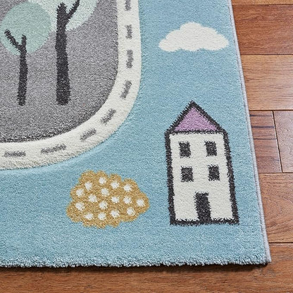 SAFAVIEH Carousel Kids Collection Area Rug - 10' x 14', Grey & Light Blue, Non-Shedding & Easy Care, Ideal for High Traffic Areas for Boys & Girls in Playroom, Nursery, Bedroom (CRK193F)