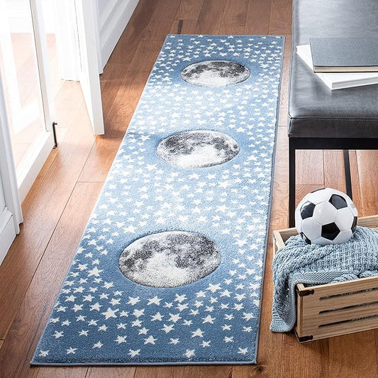 SAFAVIEH Carousel Kids Collection Runner Rug - 2' x 8', Light Blue & Grey, Non-Shedding & Easy Care, Ideal for High Traffic Areas for Boys & Girls in Playroom, Nursery, Bedroom (CRK135L)