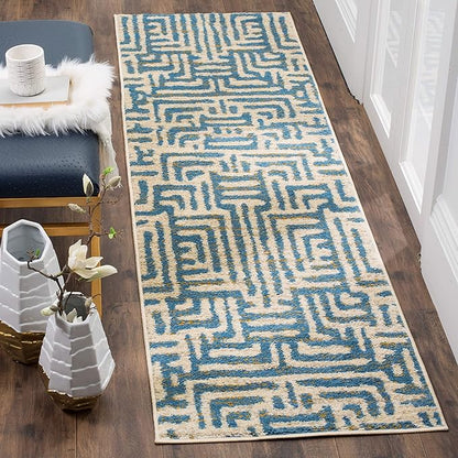 SAFAVIEH Amsterdam Collection Runner Rug - 2'3" x 8', Ivory & Light Blue, Modern Abstract Design, Non-Shedding & Easy Care, Ideal for High Traffic Areas in Living Room, Bedroom (AMS106C)