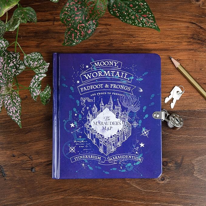Harry Potter Marauder's Map Diary for Kids - Lock & Key Journal Notebook w/ 216 Lined Pages - Officially Licensed - Book & Movie Valentine's Day & Easter Basket Stuffer Gift for Girls, Boys, Teens 6+