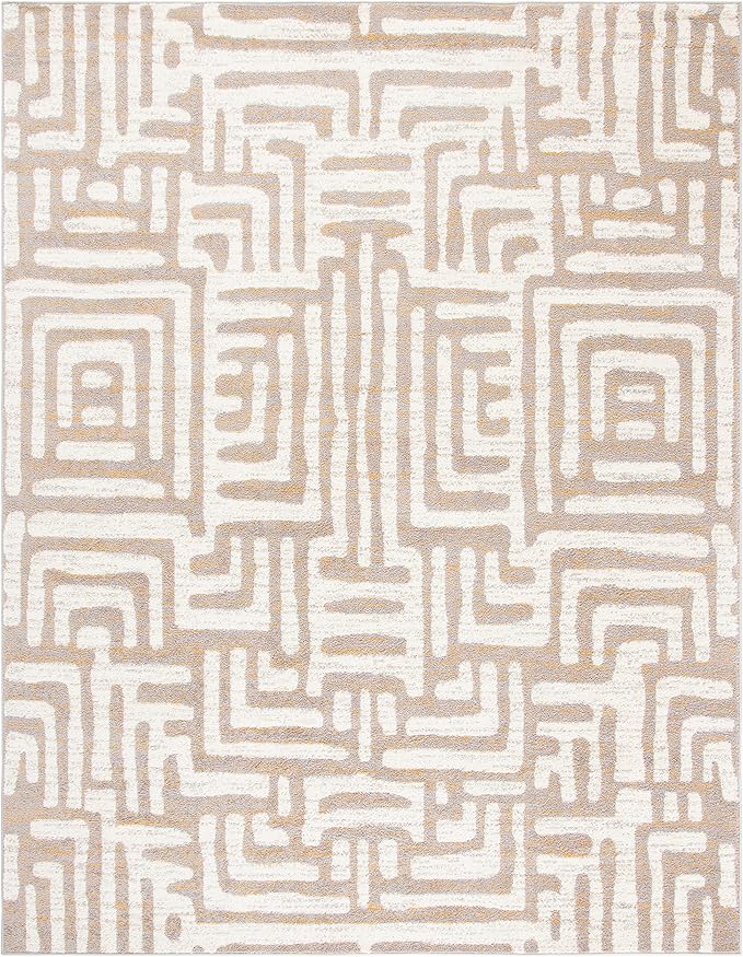 SAFAVIEH Amsterdam Collection Area Rug - 6'7" x 9'2", Ivory & Mauve, Modern Abstract Design, Non-Shedding & Easy Care, Ideal for High Traffic Areas in Living Room, Bedroom (AMS106A)