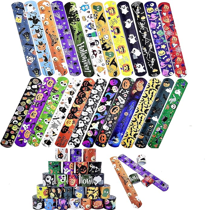 Halloween Slap Bracelets for Kids Halloween Slap Bracelets Bulk Snap Bracelet Party Supplies Favors Classroom Prizes Exchanging Gifts (48)