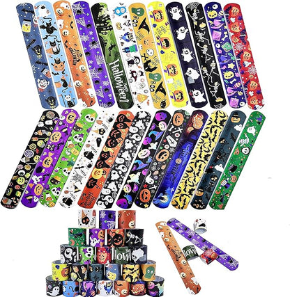 Halloween Slap Bracelets for Kids Halloween Slap Bracelets Bulk Snap Bracelet Party Supplies Favors Classroom Prizes Exchanging Gifts (48)