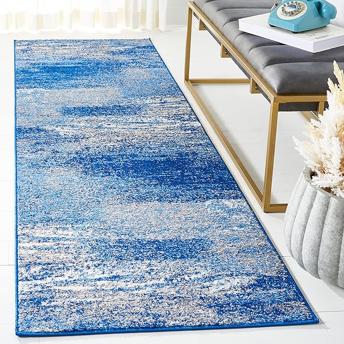 SAFAVIEH Adirondack Collection Runner Rug - 2'6" x 12', Silver & Blue, Modern Abstract Design, Non-Shedding & Easy Care, Ideal for High Traffic Areas in Living Room, Bedroom (ADR112F)