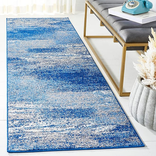 SAFAVIEH Adirondack Collection Runner Rug - 2'6" x 8', Silver & Blue, Modern Abstract Design, Non-Shedding & Easy Care, Ideal for High Traffic Areas in Living Room, Bedroom (ADR112F)