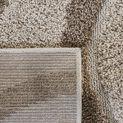 SAFAVIEH Florida Shag Collection Runner Rug - 2'3" x 9', Ivory & Beige, Modern Ogee Design, Non-Shedding & Easy Care, 1.2-inch Thick Ideal for High Traffic Areas in Living Room, Bedroom (SG461-1213)