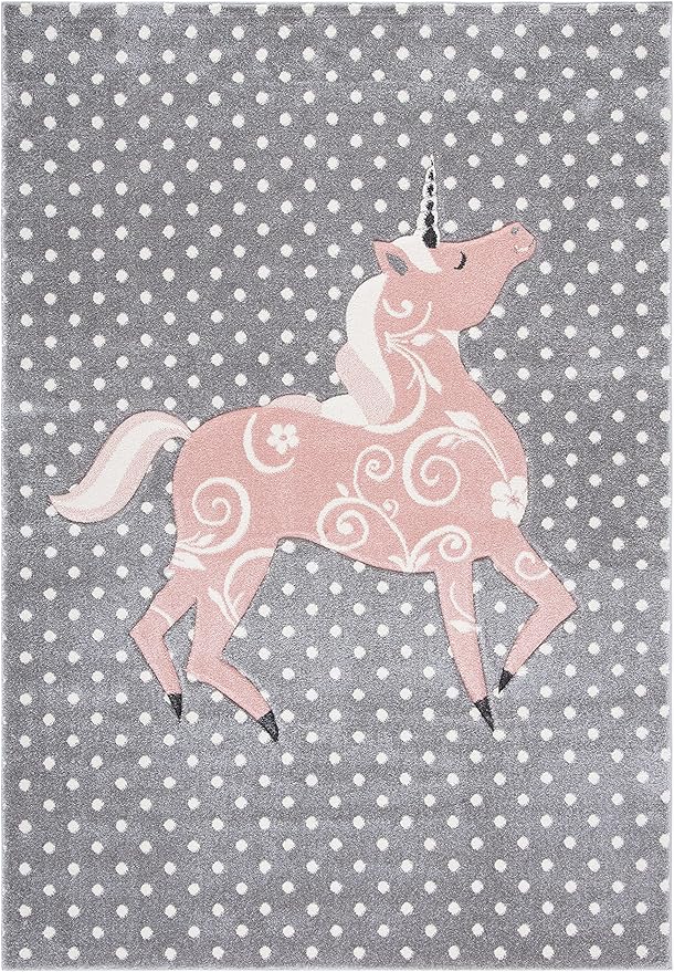 SAFAVIEH Carousel Kids Collection Accent Rug - 2' x 3', Grey & Ivory & Pink, Non-Shedding & Easy Care, Ideal for High Traffic Areas for Boys & Girls in Playroom, Nursery, Bedroom (CRK163G)