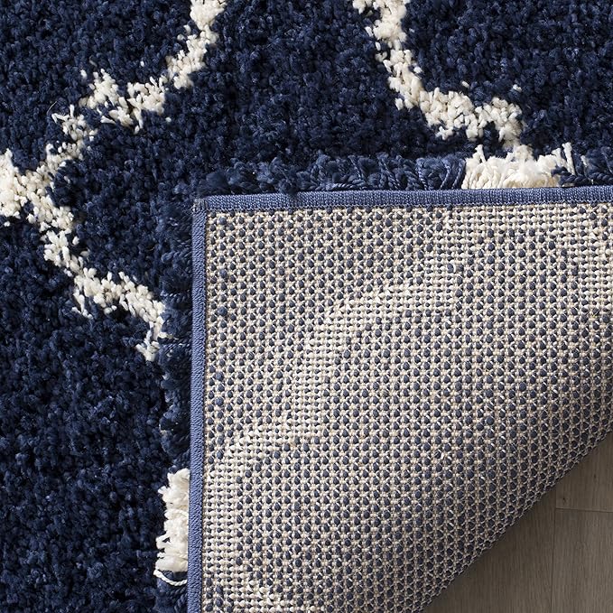 SAFAVIEH Hudson Shag Collection Runner Rug - 2'3" x 6', Navy & Ivory, Moroccan Trellis Design, Non-Shedding & Easy Care, 2-inch Thick Ideal for High Traffic Areas in Living Room, Bedroom (SGH282C)