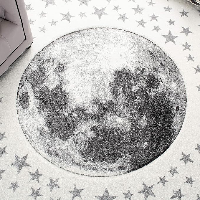 SAFAVIEH Carousel Kids Collection Area Rug - 6'7" x 9', Ivory & Grey, Non-Shedding & Easy Care, Ideal for High Traffic Areas for Boys & Girls in Playroom, Nursery, Bedroom (CRK135A)