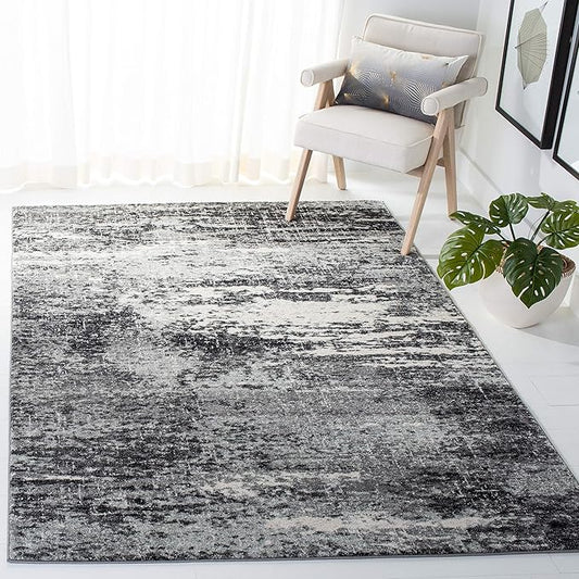 SAFAVIEH Evoke Collection 4' x 6' Ivory / Dark Grey EVK272G Modern Abstract Non-Shedding Living Room Bedroom Accent Rug